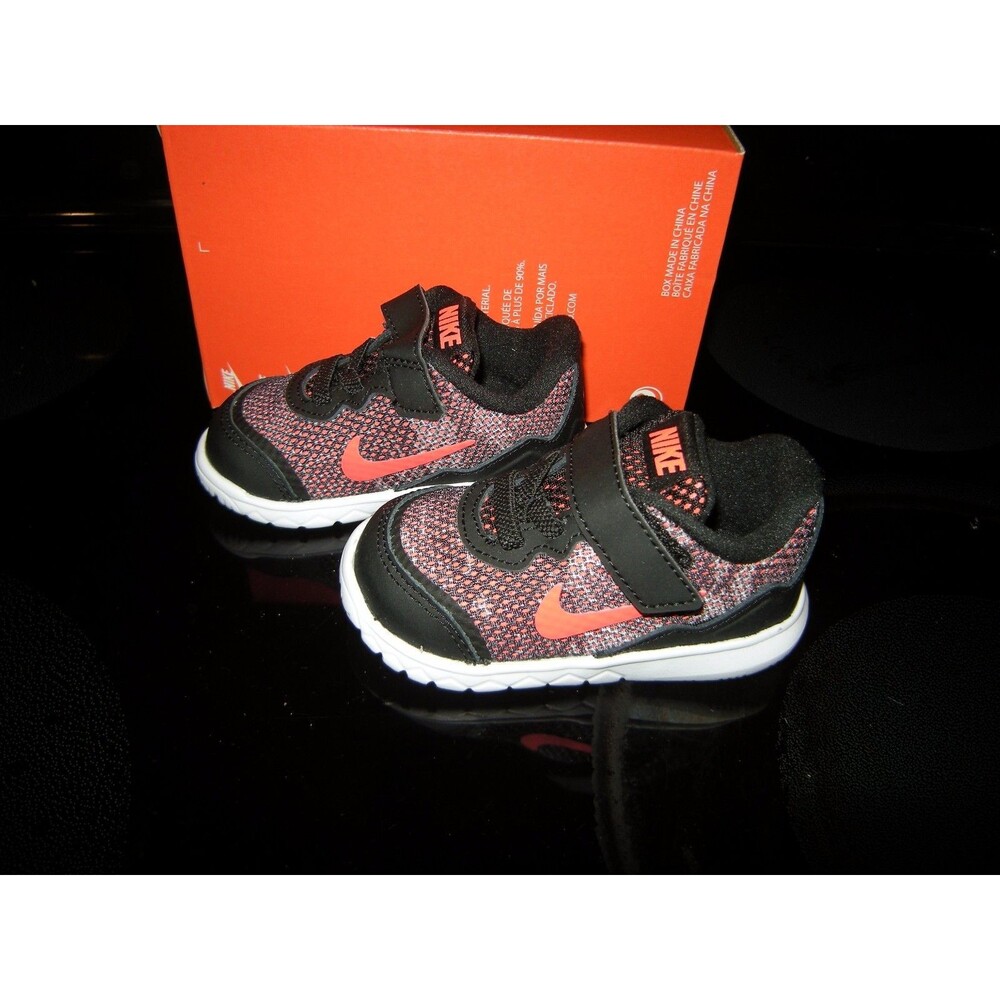New Toddler Boys Girls Black & Red Nike Flex Experience 4 Print Tennis Shoes, 4